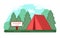 Red tent. Green Summer camp background. Vector geometric flat trend illustration
