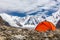 Red Tent in High Altitude Mountain Terrain