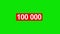 Red text of 100K followers at green screen background. 100000 subscribers count on the channel or blog.