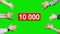 Red text of 10K followers at green screen background. 10000 subscribers count on the channel or blog.