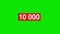 Red text of 10K followers at green screen background. 10000 subscribers count on the channel or blog.