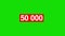 Red text of 50K followers at green screen background. 50000 subscribers count on the channel or blog.