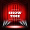 Red theater curtains, broadway casino background. Showtime award, cinema star lights, luxury open show hall. Drapery and