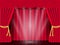 Red theater opening curtain with the Stage, spotlight. Vector illustration.