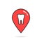 Red thin line icon of dental geolocation