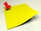 Red thumbtack on yellow note - 3D rendering