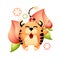 Red tiger is symbol of coming Chinese new year 2022. Happy striped tiger gives ripe peach as sign of spring and