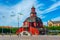 Red timber town hall in Lidkoping, Sweden