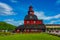 Red timber town hall in Lidkoping, Sweden