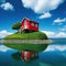 A red tiny house sitting on top of a small