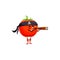 Red tomato cartoon pirate emoticon with spyglass