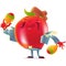 Red tomato character in torero clothes singing and playing maracas