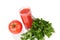 red tomato and parsley isolated on the white background