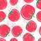 Red tomatoes background. Organic healthy vegetable wallpaper. Doodle tomato seamless pattern for fabric design