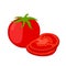 Red tomatoes and slices. Cartoon flat tomato. Vegetarian fresh food.