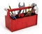 Red toolbox full of hand tools