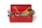 Red toolbox with tools organized neatly