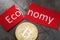 Red torn tag with text and bitcoin. Concept on the theme of falling digital currency