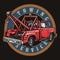Red tow truck colorful badge