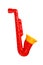 Red toy musical trumpet. On a white background, isolated