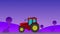 Red tractor driving at night with a beautiful purple landscape in the background seamless loop animation motion graphics