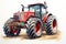 Red tractor with large tires isolated on a white background