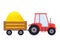 Red tractor with trailer, agriculture equipment in cartoon style isolated on white background. Country vehicle, harvest