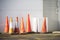 Red traffic cones at construction site plant room