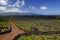 Red trail among Vineyard. Azores