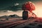 A red train  In front of a gigantic nuclear explosion - created by generative AI