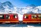 Red train of Jungfrau Bahn at Kleine Scheidegg station