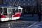 Red tram circulating in prague