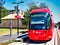 Red Tram at Newcastle Beach LightRail Stop, Australia