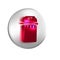 Red Trash can icon isolated on transparent background. Garbage bin sign. Recycle basket icon. Office trash icon. Silver