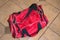 Red travel duffel bag