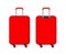 Red travel plastic suitcase with wheels realistic on white background. Vector stock illustration