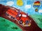Red truch on the road - painted by child