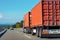 Red Truck at the alphalt road of Poland