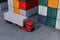 Red truck in container port