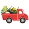 Red Truck with Vegetables Crop. Isolated Background