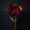 Red Tulip With Dark Background And Black Petals In Surrealist Style