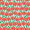 Red tulip fields on sky blue background seamless repeat pattern.