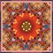Red tulip ornamental silk scarf with half of mandala and decorative border. Tapestry, carpet, pillowcase in ethnic style. Fantasy