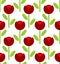 Red Tulip seamless pattern. Vector flower background. Retro fabr