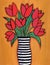 Red Tulips in striped Vase