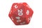 Red twenty-sided die, 20 sides. 3D rendering