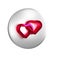 Red Two Linked Hearts icon isolated on transparent background. Romantic symbol linked, join, passion and wedding