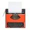 Red typewriter with Danish keyboard isolated