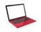 Red ultra thin laptop with blank copy space