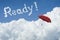 red umbrella floating above against Blue sky and cloud.Sunny day.Cloudscape.close up the cloud.text ready.get ready concept